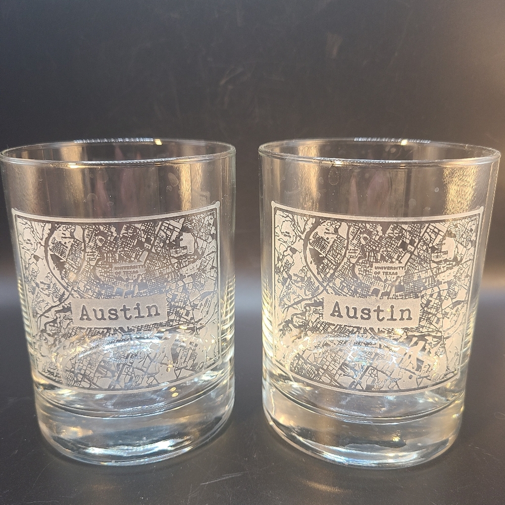 Your College Town Whiskey Glasses University Of Texas Austin Set Of 2 Etched